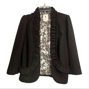 Anthropologie Elevenses Wool Blend Cotton Lined Chocolate Brown Blazer Jacket 10